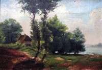 Auktion 357 / Los 4012 <br>August Wilhelm KAHLE (1869-?), Landschaft mit Gehöftm Öl/Leinwand, gerahmt, RG 32 x 39,5cm.