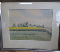 Auktion 346 / Los 4008 <br>Landschafts-Aquarell,unleserl. signiert und betitelt "Groden-Abschnede", ger/Glas, RG 40x50 cm