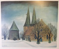 Auktion 351 / Los 5006 <br>Ria Eiing, Altenbrucher Bauerndom, Litho, gut ger./Glas, RG 68,5 x 78,5cm, Sperrgut!