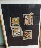 Auktion 364<br>4x kl. Lithografienen in einem Rahmen, unleserl. signiert, RG 77x57 cm