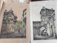Auktion 346 / Los 5060 <br>2x grosse Lithografien "Bamberg" beide handcoloriert, ein Blatt gebräunt und Läsuren, zweites Blatt hell mit 2 Stockflecken, BG ca.54x34 cm