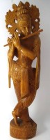 Auktion 346 / Los 15070 <br>gr. Holzschnitzerei, Tempeldiener mit Flöte, H-65 cm