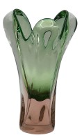 Auktion 347 / Los 10008 <br>schwere Murano Vase, rosa/grün, H-20 cm, 13x13 cm oben