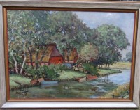 Friedrich KÖSTER (1912-1989), 1979 "Bauernhaus am Kanal" Öl/Platte gerahmt, RG 46x61 cm