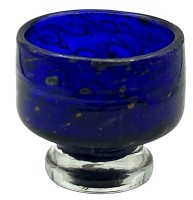 Auktion 351 / Los 10033 <br>Anbietschale auf klaren Stand, blau/gelb, Murano?, H-9 cm, D-9 cm