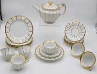Auktion 347 / Los 8031 <br>20 Teeserviceteile, Royal Copenhagen, Palace, Teekanne, 6x Tassen, 6x U.T., 5x Kuchenteller, Kanne H-14,5cm, Tasse H-6cm