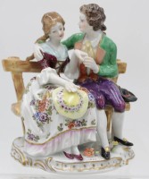 Auktion 347 / Los 8087 <br>Figurengruppe, Aelteste Volkstedt, polychr. Bemalung, H-13cm B-12,5cm