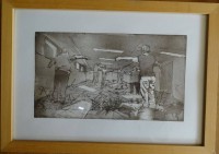 Auktion 364<br>Johan SCHAEFER (1981) orig. Radierung "Balance" verso beschriftet, ger/Glas, RG 30x40 cm