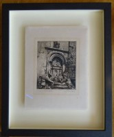 Auktion 364<br>unleserl. signierte, betitelte Radierung, ger/Glas, RG  39x31 cm