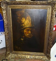 Brita VON SYDOW-SÖDÖÖ (1884-1959) "Der Mann mit dem Goldhelm, Copie nach Rembrandt, Öl/Leinen, gut gerashmt, RG 86x68 cm