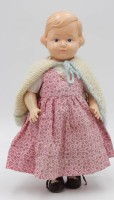 Auktion 347 / Los 12003 <br>Mädchenpuppe, Minerva, Zelluloid, rechter Arm beschädigt, ca. H-35cm.
