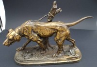 Auktion 348 / Los 15004 <br>gr. Tintenfass-Halter, Zinkguss Jagdhund, H-21 cm,L-31 cm, ohne Tintenfässer,