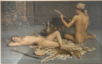 Auktion 348 / Los 5002 <br>Lithografie "Haremszene", ger/Glas, RG 30x40 cm