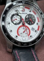 Los 2060 <br>Quartz Chronograph "Wenger" Swiss, Nr. 7079X/T, Chrystal-Glas, Lederband,, Tragespuren