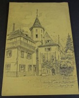 Jacob NOHL (1881-1952) 1904 "Bischofshof hinter dem Basler Münster" Zeichnung, BG 36x25 cm