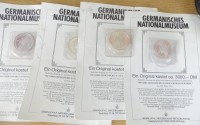 Auktion 348 / Los 6034 <br>4x Nachprägung 5 DM Germanisches Nationalmuseum, Silber-999- mit polierter Platte auf Blister, je 17 gr.