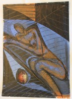 Auktion 348 / Los 4024 <br>unsignierter moderner Akt, Öl/Papier, ungerahmt, BG 70,5 x 51cm