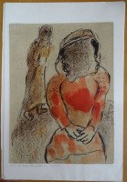 Auktion 348 / Los 5041 <br>Marc CHAGALL (1887-1985) "Tamar, die Schwiegertochter Juda's" Farblithografie, verso ebenfalls bedruckt, oberer Rand mit 2 cm Einriss
