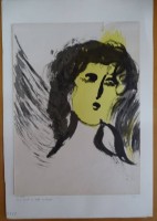 Auktion 348 / Los 5043 <br>Marc CHAGALL (1887-1985) "Der Engel Farblithografie, oben eingerissen, unten Knickstelle, BG 35x26 cm