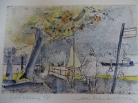 Auktion 348 / Los 5048 <br>unleserl. sign. kleine Farbradierung "Elbscene IV", MG 9x13 cm