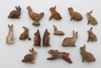 Los 12067 <br>Konvolut div. alter Hasenfiguren sowie 1x Huhn, Masse, teilw. beschädigt u. Altersspuren, ca. H-5,4cm