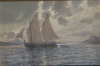 Auktion 358 / Los 4057 <br>Johann SEITS (1867-1944) "Segelschiff vor dalmatischer Küste" Aquarell, ger/Glas, RG 37x54 cm
