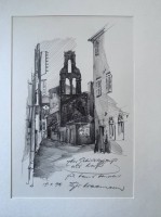 Auktion 362<br>unleserl. sign. aquarellierte Zeichnung 1975, Widmung für Hans Henseleit, Motiv auf Korfu, in PP, MG 24x17 cm