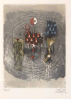 Auktion 376<br>Johnny FRIEDLAENDER (1912-1992), ohne Titel, Farbradierung, Nr. 72/135, ger./Glas, RG 41,5 x 31cm