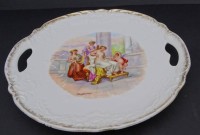 Auktion 349 / Los 8037 <br>Jugendstil-Kuchenteller mit Kaufmann Szene, signiert, unged. Blaumarke, D-25 cm