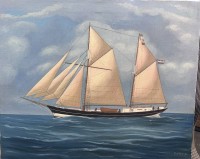 Auktion 364 / Los 4013 <br>Ralf Olof, 84 "Segelschiff", Öl/Leinen, 50x61 cm