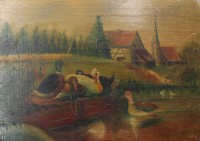 Auktion 349 / Los 4053 <br>Hans, Enten, Öl/Holz, ungerahmt, 14 x 20cm