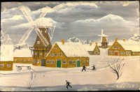 Auktion 364<br>A, Smidt "Winter in Ostfriesland" naiver Künstler, Öl/Platte, gerahmt, RG 27x37 cm