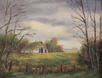 Auktion 357 / Los 4031 <br>A.Klonke, Bauernkate, Öl/Hartfaser, gerahmt, RG 53,5 x 64cm