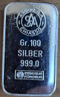 Auktion 350 / Los 6054 <br>100 gr. Silberbarren, Schweiz, Feinsilber-999-,