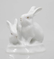 Los 8054 <br>Hasenpaar, Holloháza, Weißporzellan, H-7,5cm