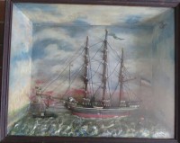 Auktion 364<br>altes Halbmodell eines Segelschiffes in Wandvitrine, signiert H. Fastrich 1896-99, 53x65x13 cm