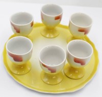 Los 9050 <br>6x Eierbecher auf Tablett,  Art Déco, ungemarkt, ca. H-5,8cm