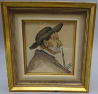 Auktion 350 / Los 4055 <br>Egner (oder ähnl.?) Pfeifenraucher, Aquarell,  ger/Glas, RG 19x16,5 cm