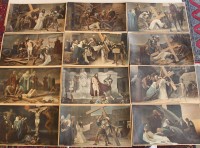 Auktion 351 / Los 5000 <br>12x Druck, Kreuzweg, älter, ungerahmt, teilw. Alters-u.- Gebrauchsspuren, je ca. 31 x 53,5cm