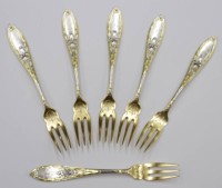 Auktion 351 / Los 11005 <br>6x kl. Petit-Fours Gabeln, Silber-800-, tw- vergoldet, L-10.8 cm, ca. 70 gr.
