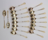 Auktion 351 / Los 11007 <br>18x Moccalöffel, Silber 800-, tw. vergoldet, ca. 180 gr., L-11,2 cm