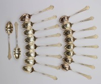 Auktion 366<br>18x Moccal&ouml;ffel, Silber 800-, tw. vergoldet, ca. 180 gr., L-11,2 cm