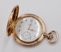 Auktion 351 / Los 2011 <br>gr. schöne Savonette, A. Lange  &amp; Söhne, Glashütte, 3 Deckel 585er Gold, orig, Etui und orig. Zertifikat, Deckel mit Ziermonogramm, Kronenaufzug, Werk läuft, Gesamt 116,8gr., ca. D-6cm