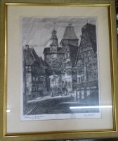 Auktion 351 / Los 5002 <br>Otto Ferdinand PROBST (1865-1923) "Rothenburg/Tauber" orig. grosse Radierung, ca. 47x37 cm, ger/Glas, RG 70x60 cm