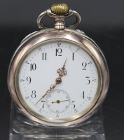 Auktion 351 / Los 2046 <br>IWC-Taschenuhr, 800er Silbergehäuse, Werk läuft, Ziffernblatt mir Beschädigung, D-5,1cm