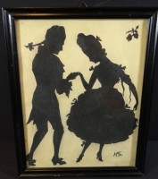 HS "Tanzendes Paar" Scherenschnitt, ger/Glas, RG 24x19 cm