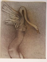 Auktion 351 / Los 5019 <br>BRUNI, Bruno, "Leda mit dem Schwan", Original-Farblithografie, Passepartoutausschnitt 18 x 14,5cm,  nummeriert 2286/10 000, unten rechts handsigniert