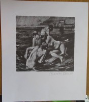 Auktion 351 / Los 5037 <br>unleserl. signierte Lithografie, "Badende" BG 36x31 cm