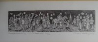 Auktion 351 / Los 5048 <br>Editha HACKSPIEL (1925)  "Martinsabend in Düsseldorf",  Radierung 23/300, ger/Glas, RG 31x46 cm