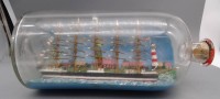 Auktion 351 / Los 16044 <br>gr. Buddelschiff, Segelschiff "Preussen" vor  Diorama, L-37 cm, Flasche D-17 cm